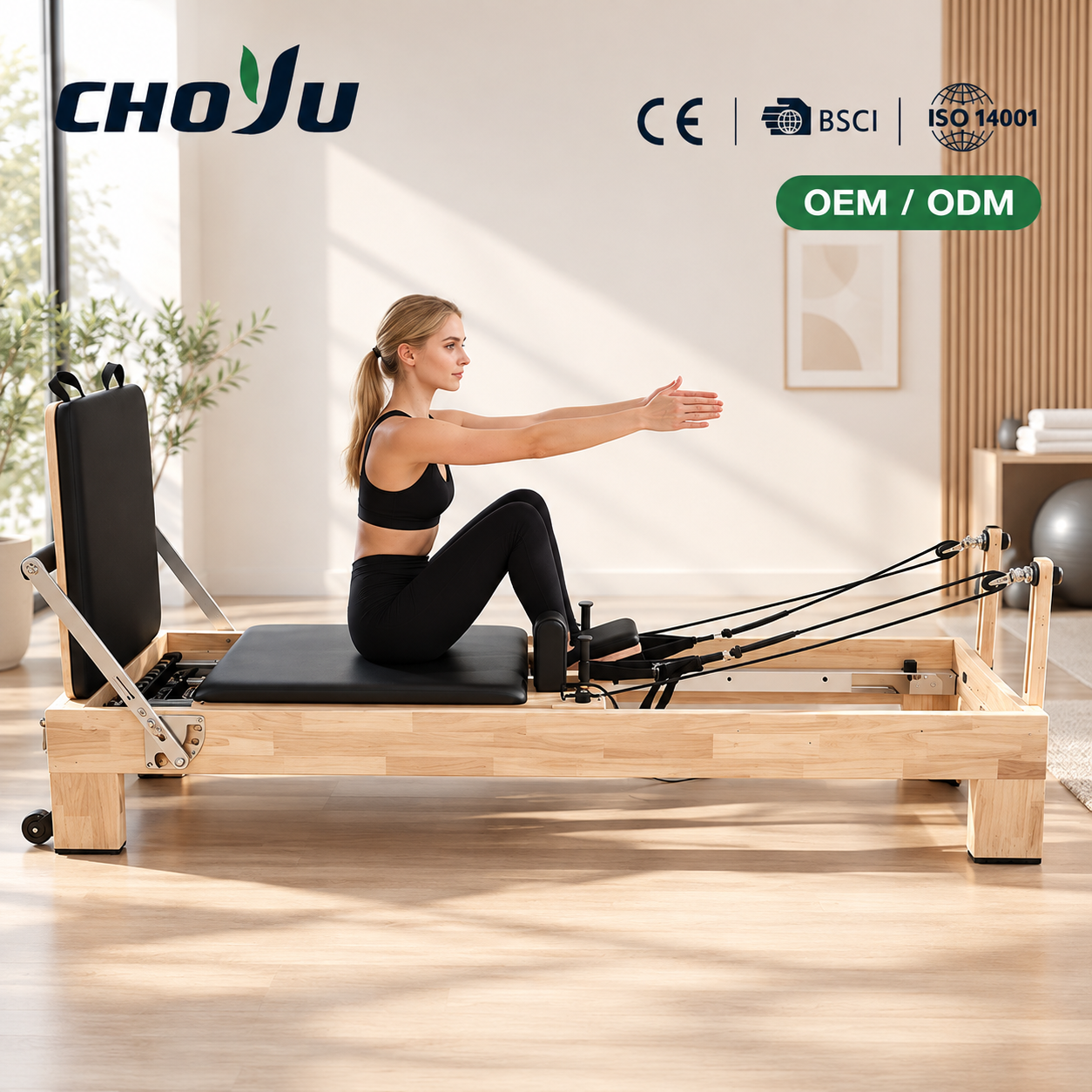 Commercial Premium Wooden Pilates Reformer Bed 227cm Crate Packing DIN 32935 Certified OEM ODM Custom Logo Wholesale Bulk