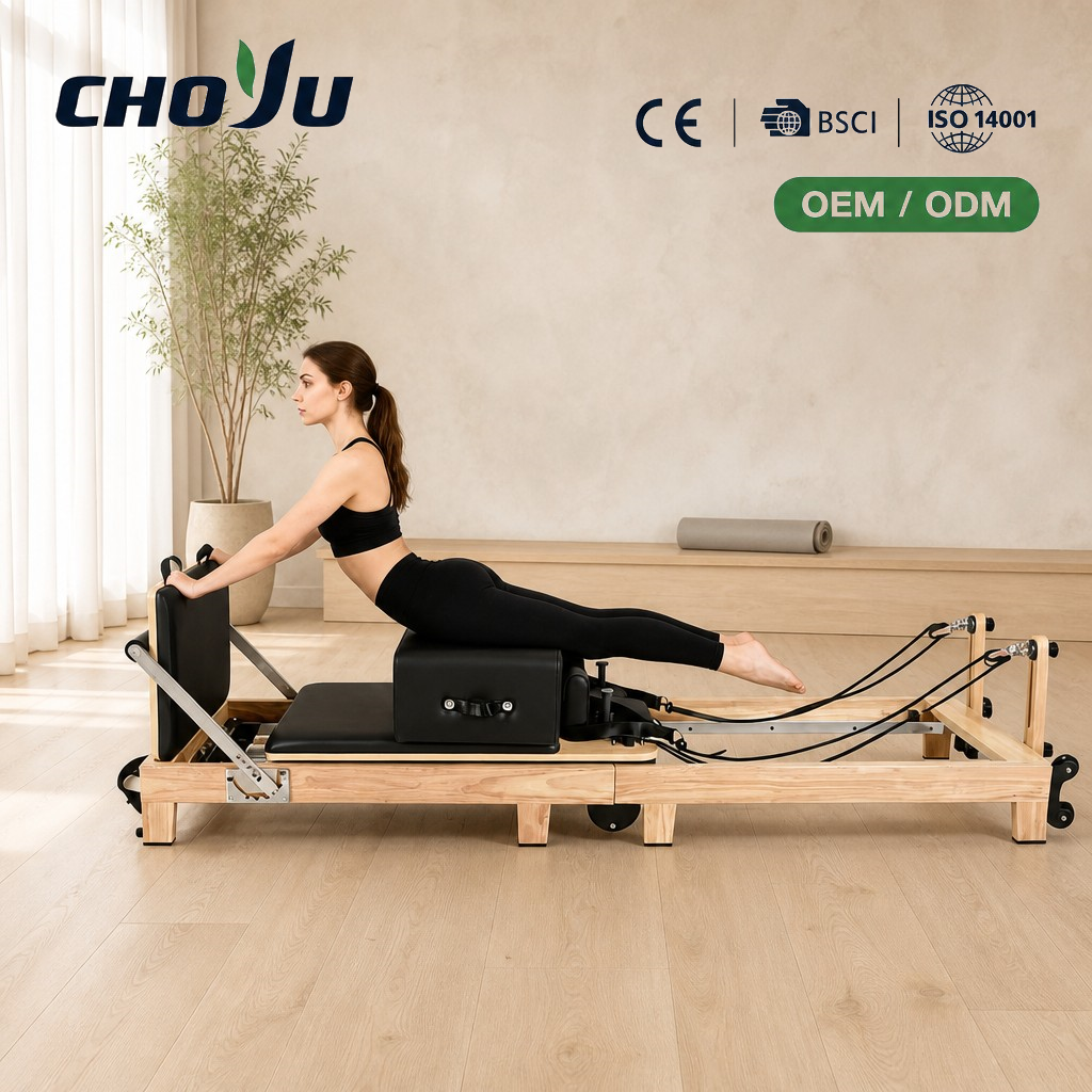 Wood Pilates Reformer Foldable Reformer Machine Wooden Case Packing Logo Engraving Available REACH Compliance for Bulk Order